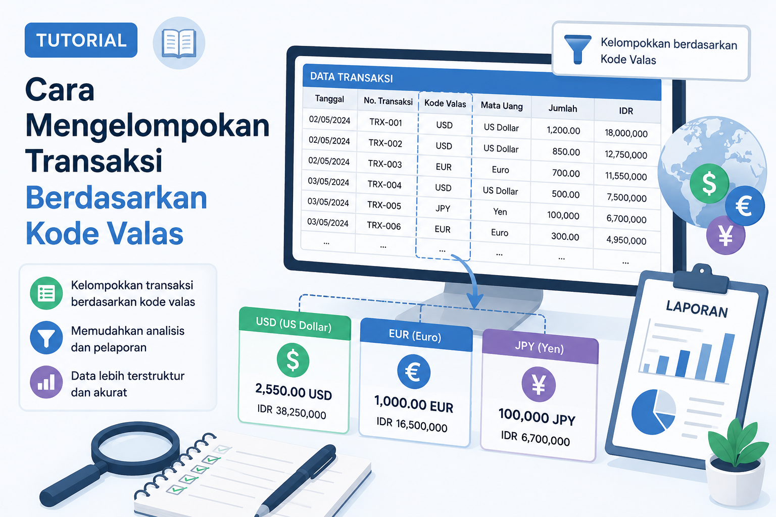 Cara Mengelompokan Transaksi Berdasarkan Kode Valas